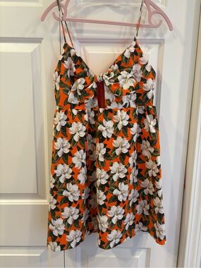 Alice + Olivia Orange Floral Tie-Front Dress with White Blooms